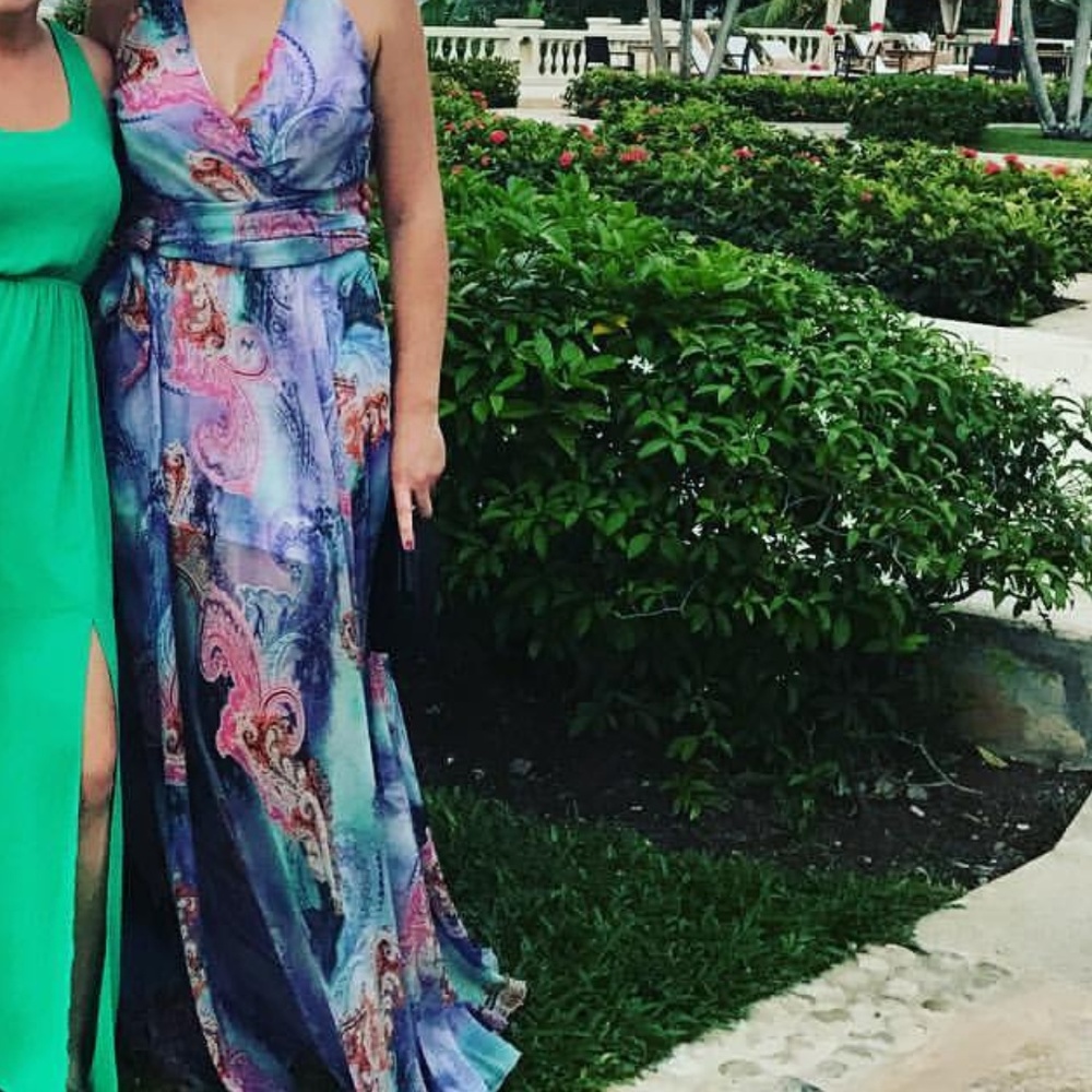 pastel paisley halter top, belted dress va va voom